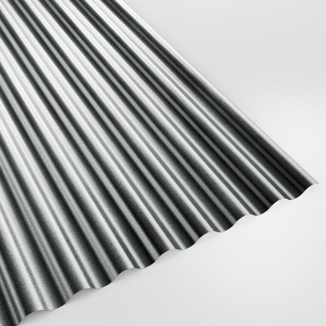 13/3 corrugated sheet with plain galvanised silver finish, studio view