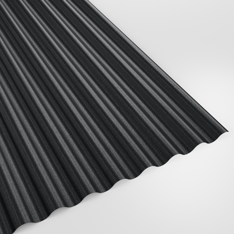 13/3 corrugated roof sheet in PVC Plastisol Anthracite (dark charcoal), textured finish, studio view