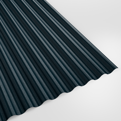 13/3 corrugated roof sheet in PVC Plastisol Slate Blue (dark blue-grey), textured finish, studio view