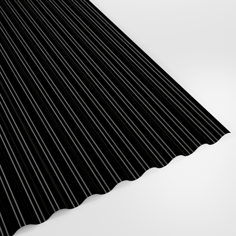 13/3 corrugated roof sheet in Polyester Black, smooth gloss finish, studio view