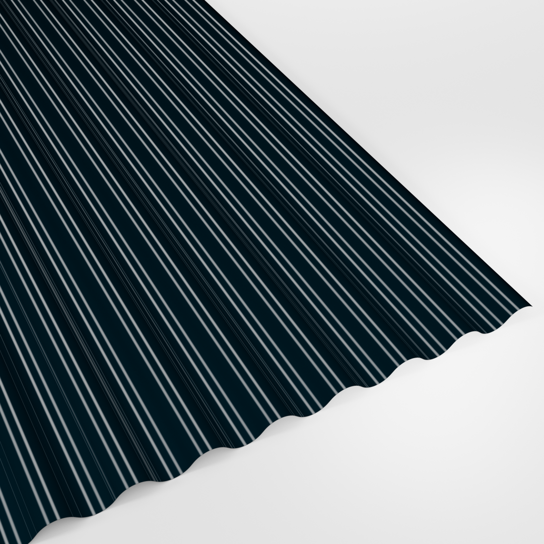 13/3 corrugated roof sheet in Polyester Slate Blue (dark blue-grey), smooth gloss finish, studio view