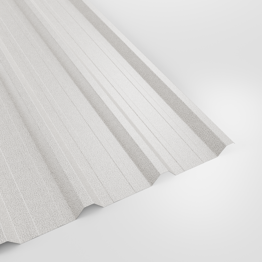 32/1000 box profile roof sheet in PVC Plastisol White, textured finish, studio view