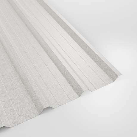 32/1000 box profile roof sheet in PVC Plastisol White, textured finish, studio view