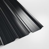 32/1000 box profile roof sheet in Polyester Anthracite (dark charcoal), smooth gloss finish, studio view