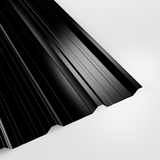 32/1000 box profile roof sheet in Polyester Black, smooth gloss finish, studio view