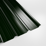 32/1000 box profile roof sheet in Polyester Juniper Green (deep green), smooth gloss finish, studio view