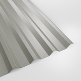 34/1000 box profile roof sheet in PVC Plastisol Goosewing Grey (pale grey), textured finish, studio view
