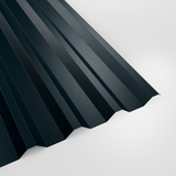 34/1000 box profile roof sheet in PVC Plastisol Slate Blue (dark blue-grey), textured finish, studio view