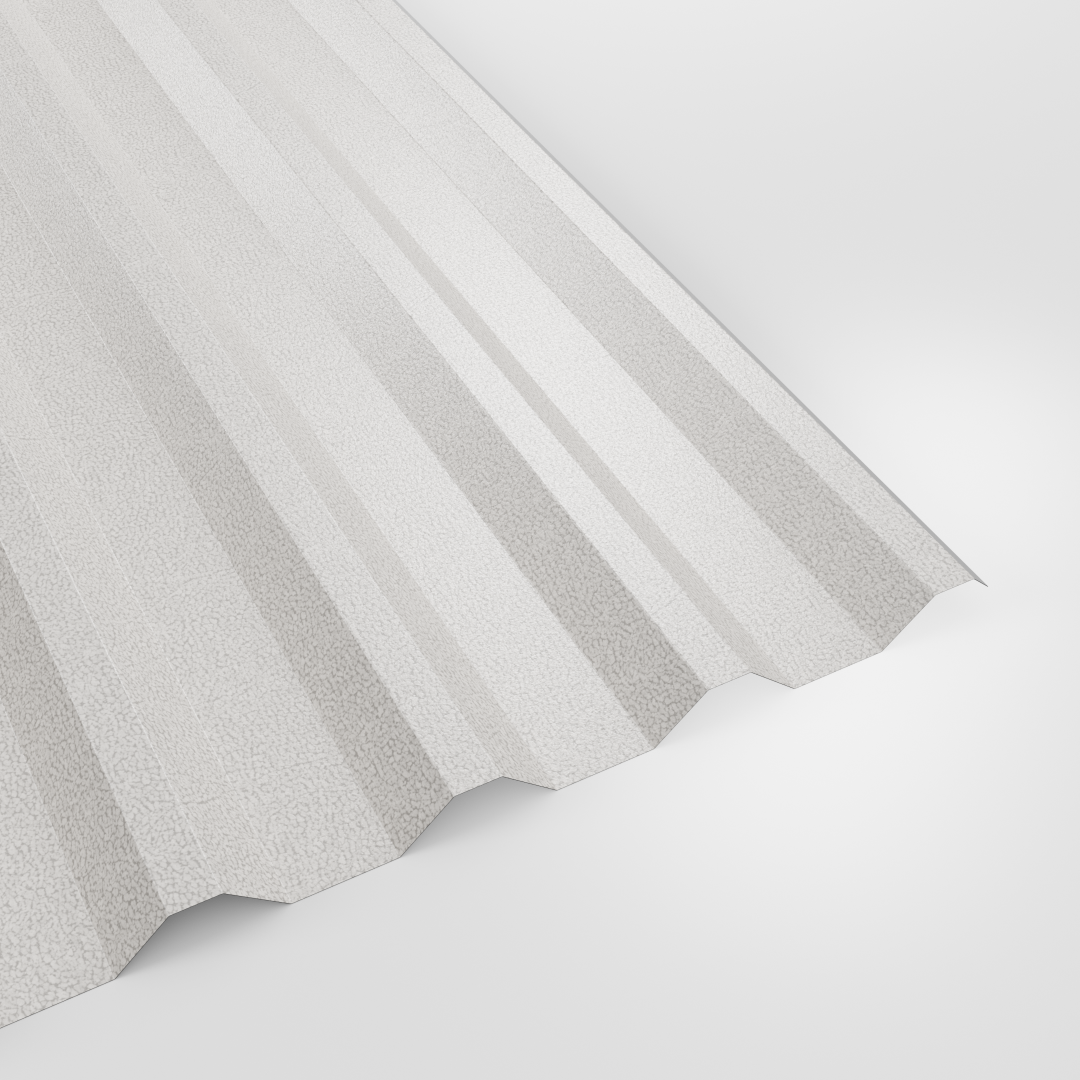 34/1000 box profile roof sheet in PVC Plastisol White, textured finish, studio view