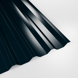 34/1000 box profile roof sheet in Polyester Slate Blue (dark blue-grey), smooth gloss finish, studio view