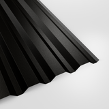 34/1000 box profile wall sheet in PVC Plastisol Black, textured finish, studio view