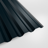 34/1000 box profile wall sheet in PVC Plastisol Slate Blue (dark blue-grey), textured finish, studio view