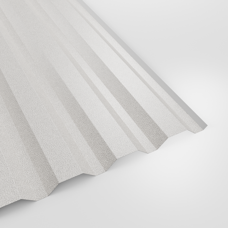 34/1000 box profile wall sheet in PVC Plastisol White, textured finish, studio view