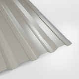 34/1000 box profile wall sheet in Polyester Goosewing Grey (pale grey), smooth gloss finish, studio view