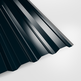 34/1000 box profile wall sheet in Polyester Slate Blue (dark blue-grey), smooth gloss finish, studio view