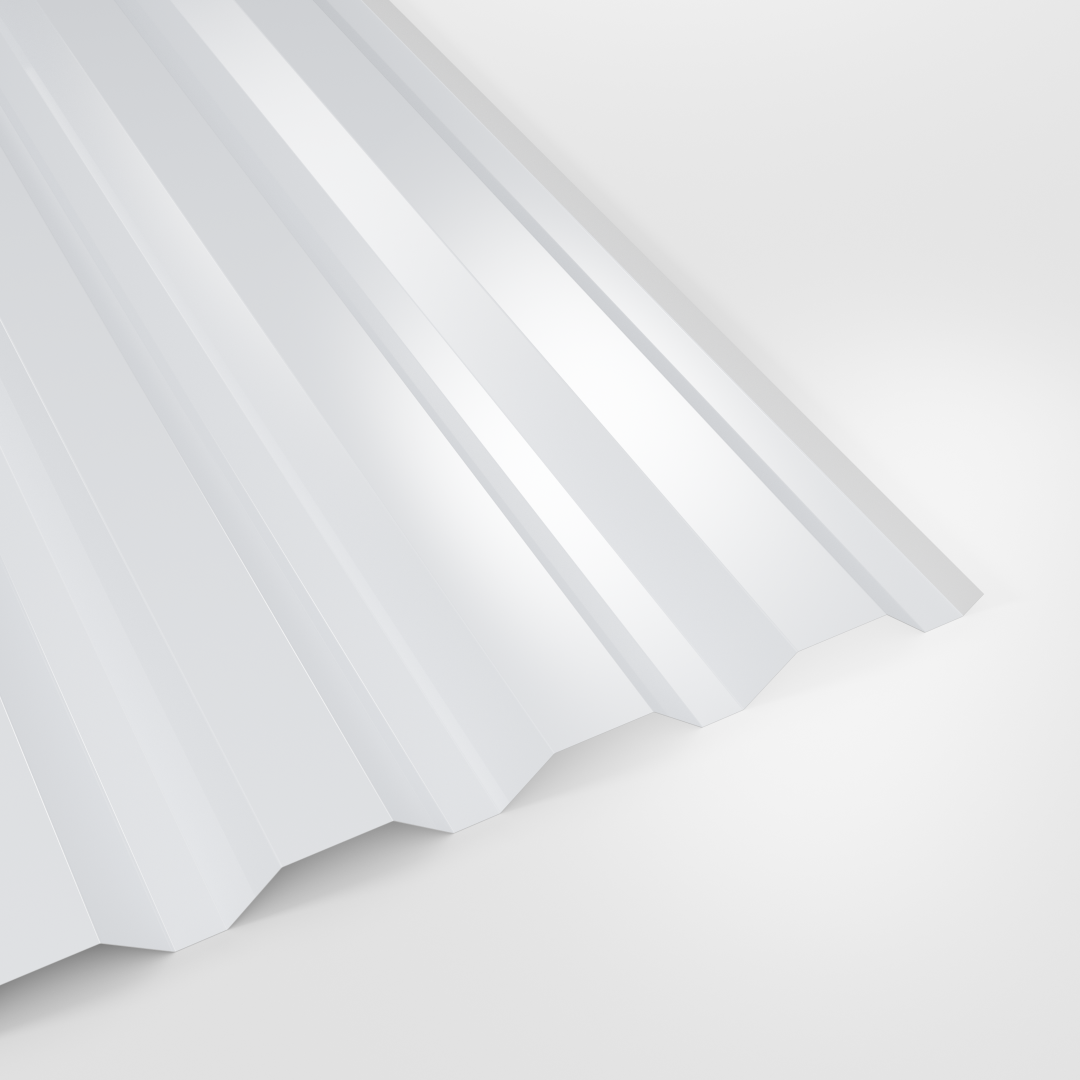 34/1000 box profile wall sheet in Polyester White, smooth gloss finish, studio view
