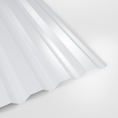 34/1000 box profile wall sheet in Polyester White, smooth gloss finish, studio view