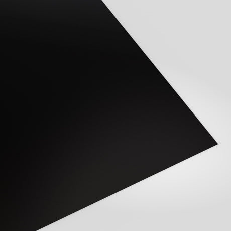 Flat metal sheet in Black polyester, smooth finish, angled studio view