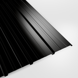 20/1000 liner profile Over Purlin (reverse) sheet in Black polyester, closely ribbed, studio view