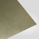 Flat metal sheet in Moorland Green (khaki olive) PVC Plastisol, grained finish, angled studio view