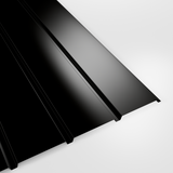 Plank profile polyester wall sheet in Black, smooth gloss finish, studio view