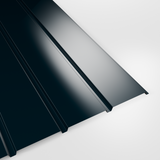 Plank profile polyester wall sheet in Slate Blue (dark blue-grey), smooth gloss finish, studio view