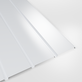 Plank profile polyester wall sheet in White, smooth gloss finish, studio view