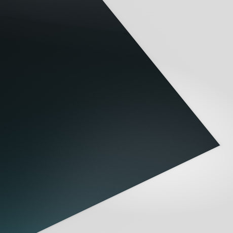 Flat metal sheet in Slate Blue (dark blue-grey) polyester, smooth finish, angled studio view