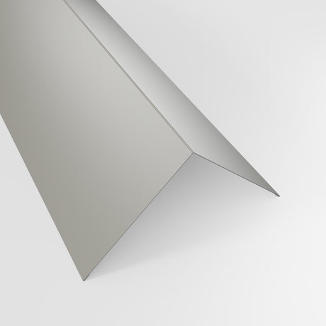 90 degree external corner barge flashing in Goosewing Grey (pale grey) polyester, 150 x 150 mm, studio view