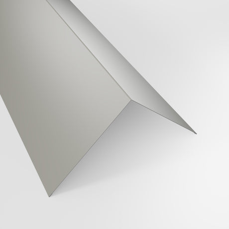 90 degree external corner barge flashing in Goosewing Grey (pale grey) polyester, 200 x 200 mm, studio view