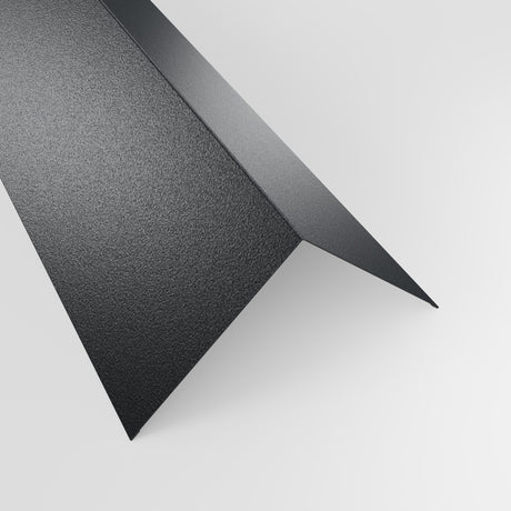 90 degree external corner barge flashing in Anthracite (dark grey) PVC Plastisol, grained finish, 150 x 150 mm, studio view