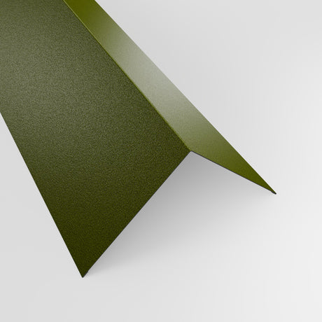 90 degree external corner barge flashing in Olive Green PVC Plastisol, grained finish, 150 x 150 mm, studio view