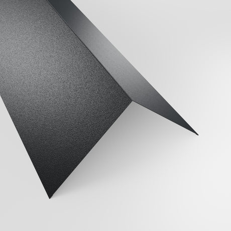 90 degree external corner barge flashing in Anthracite (dark grey) PVC Plastisol, grained finish, 200 x 200 mm, studio view