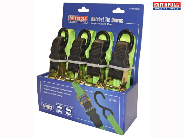 Ratchet Tie Downs (4) 5m x 25mm Green - Briarwood Supplies